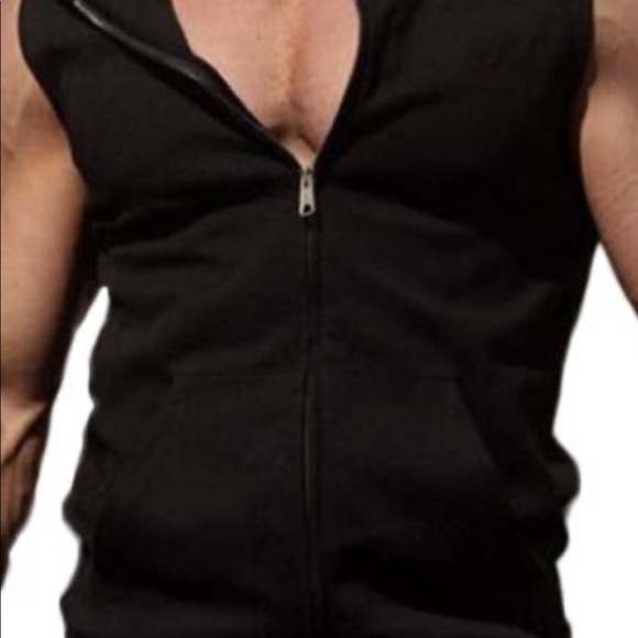 Men’s Sleeveless Workout Muscle Hoodie, full zip, Kangaroo Pockets, Sexy SZ M - Picture 1 of 10